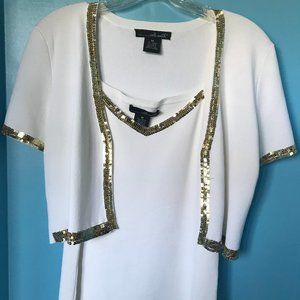 Willi Smith gold trimmed white sweater set